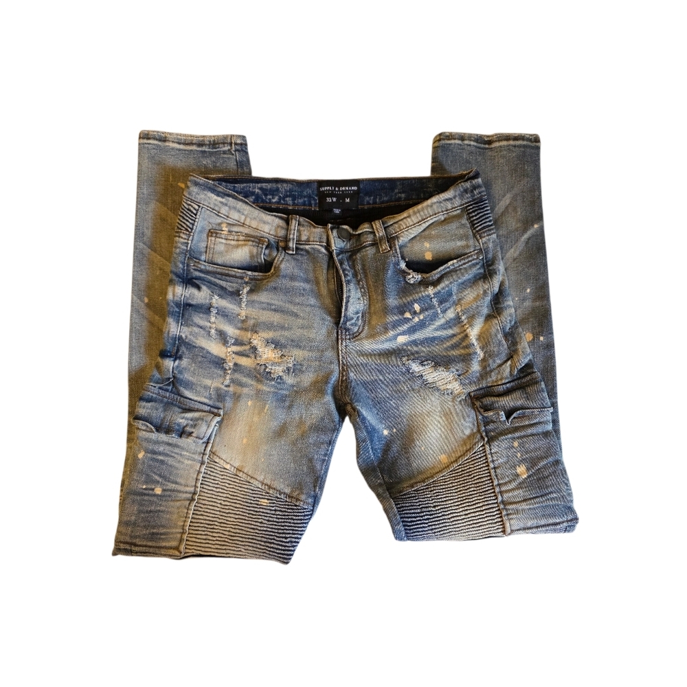 2Y DNM Moto Jeans Distressed Paint Splatter Biker Denim 32